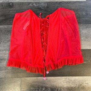 Savage X Fenty Mesh Red Polka Dotted Strapless Corset Top XL Valentines